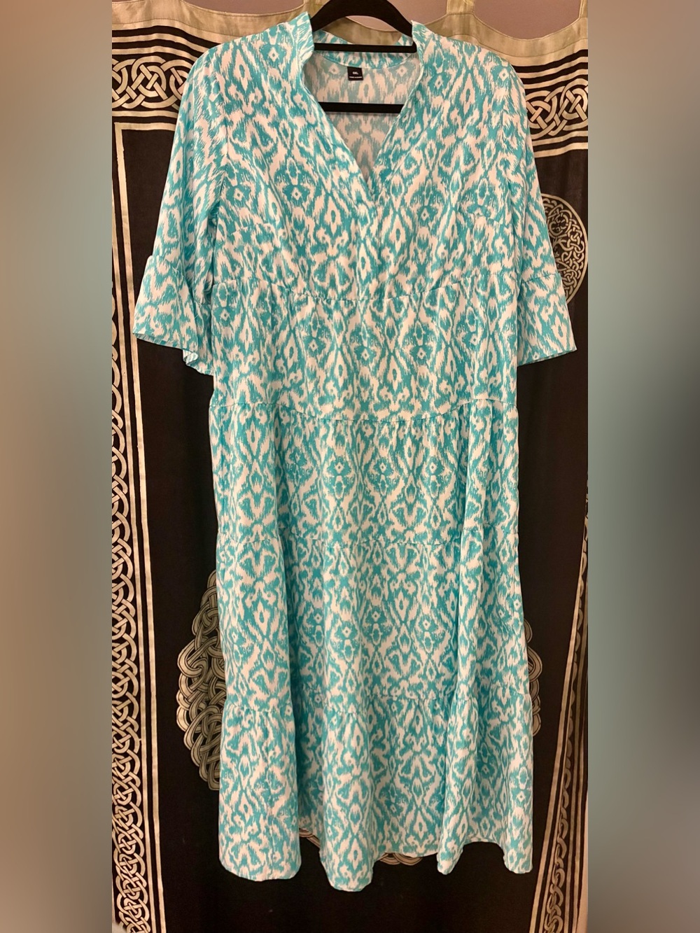 Shein Turquoise Ikat Print Maxi Dress 0XL Gently Worn